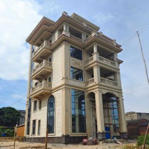 鞍山 黄金麻花岗岩石材别墅外墙干挂搭配（雕花栏杆花瓶柱门楼罗马柱）