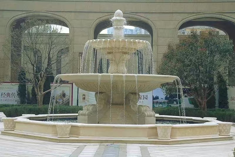 鞍山 黄金麻花岗岩异型加工——户外庭院石雕流水喷泉