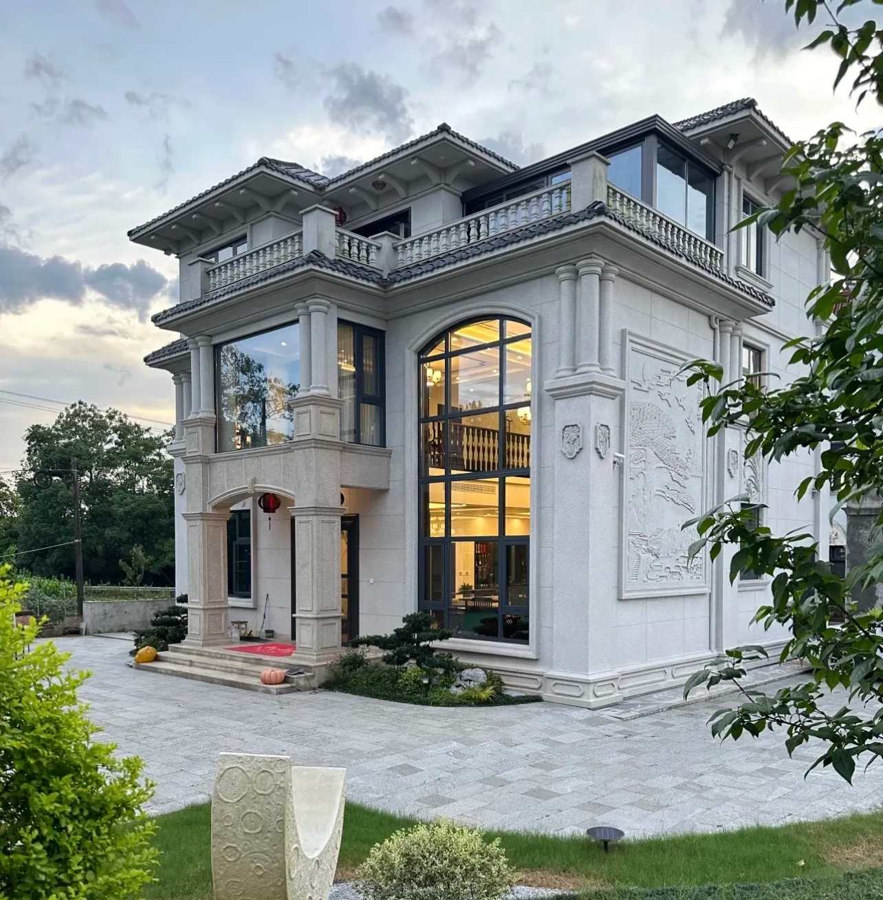 鞍山 白麻花岗岩私人别墅干挂石材豪华定制