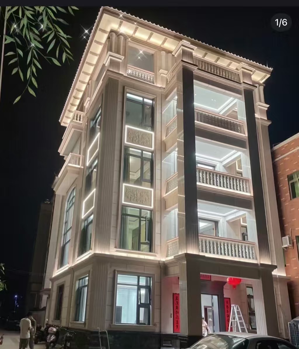 鞍山 芝麻白花岗岩别墅外墙夜间效果